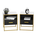 Black Nightstand Set of 2 with Drawer and Open Storage D254