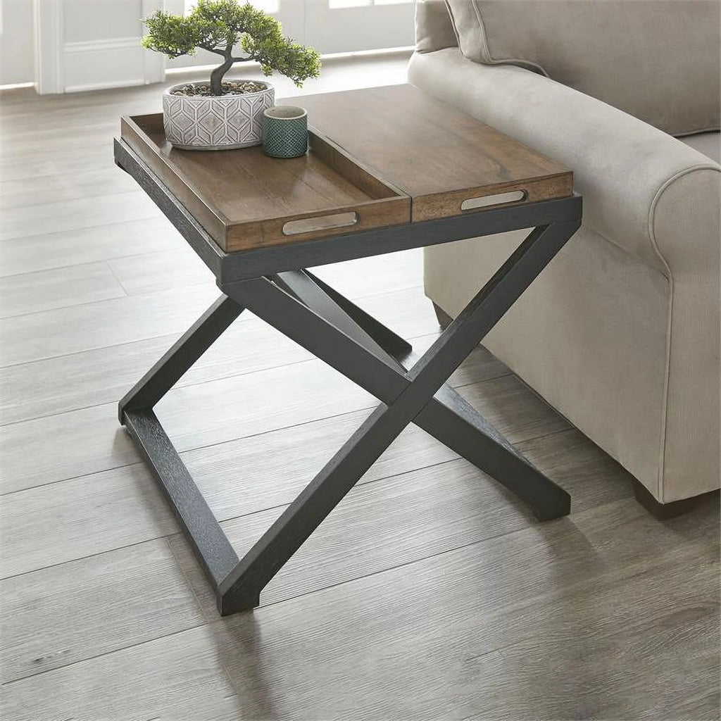 Walnut and Ebony Solid Wood End Table Q702271