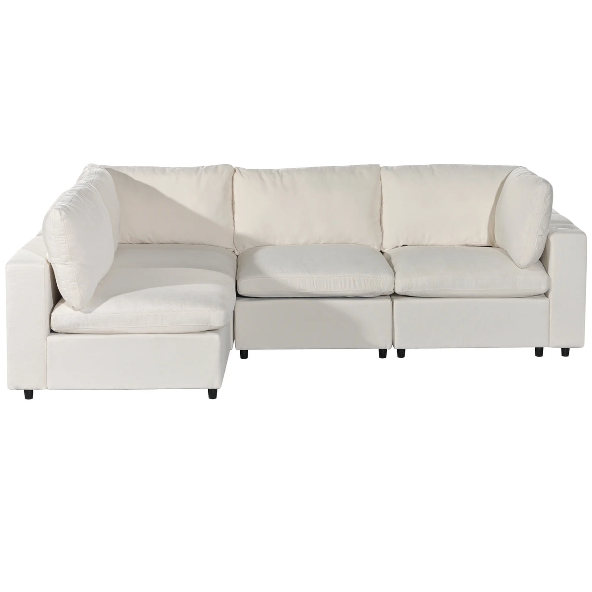 Beige 4 Seat Upholstered Modular Sofa with USB Charge Ports R906