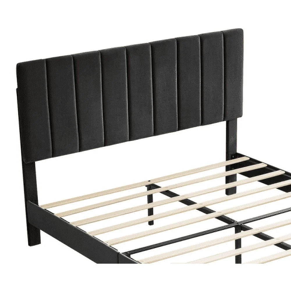 Queen Size Upholstered Platform Bed with Slat Support S842