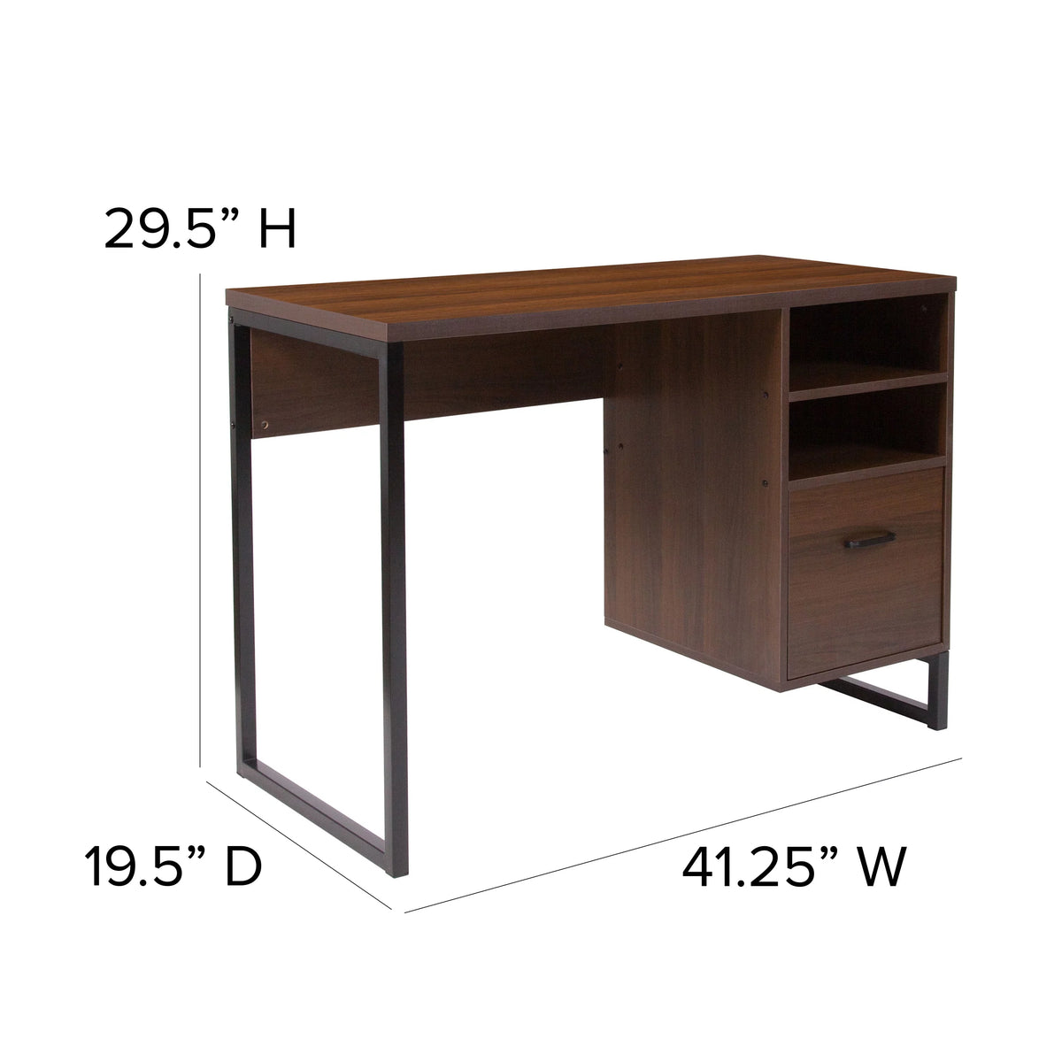 Rustic Coffee Wood Grain Computer Desk with Metal Frame K9371