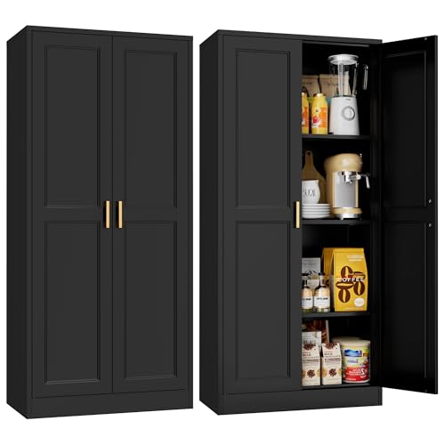 71" Tall White Metal Storage Cabinet with Doors and 4 Shelves Z645364