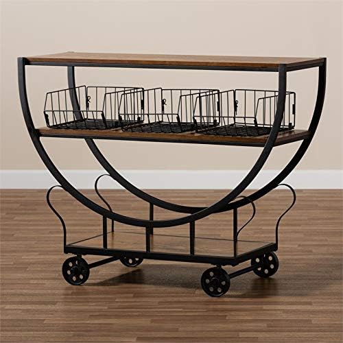 Brown Finished Wood and Black Finished Metal Console Cart C8157