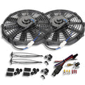 2pcs 10" Universal Electric Radiator Cooling Fan Straight Blade Reversible 1250CFM 12V Black Mounting Kit & Thermostat Switch Relay Kit U456