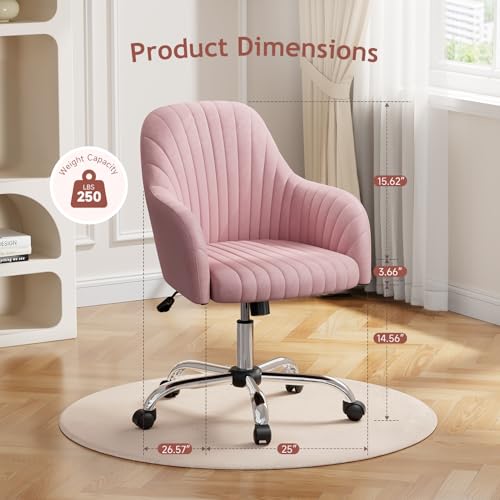 Pink Velvet Upholstered Swivel Office Chair with Arms O892292