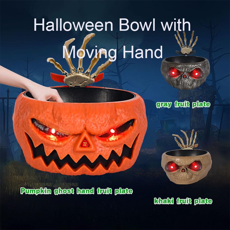 Light up Halloween Candy Skull Bowl with Movable Skeleton Hand B27630