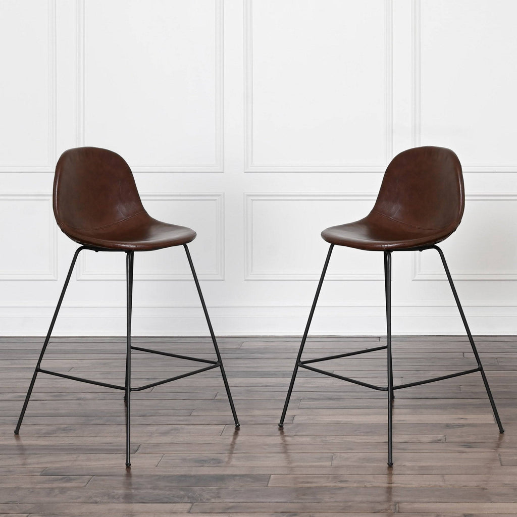 Faux Leather Bar Stool Set of 2 Brown Z5472