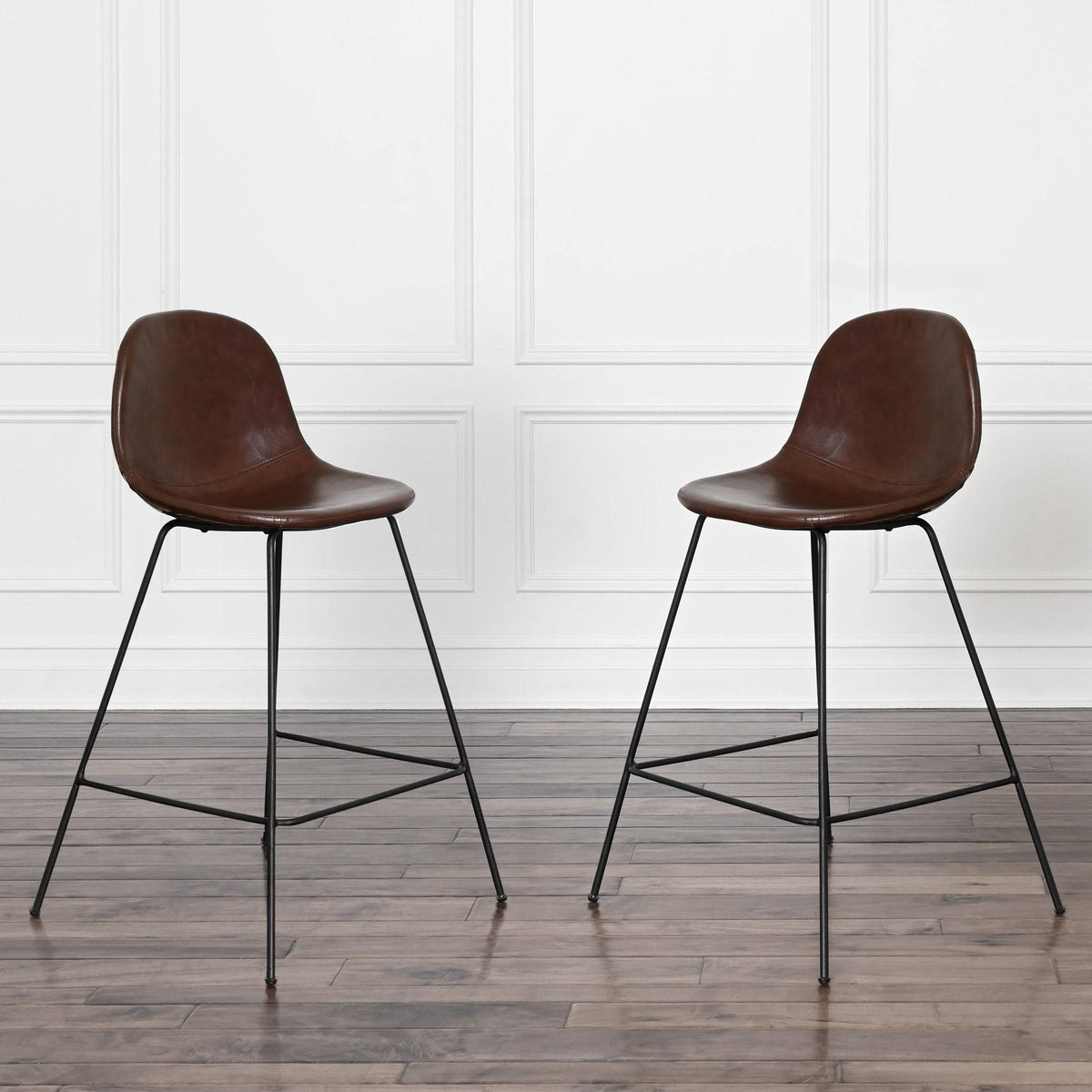 Faux Leather Bar Stool Set of 2 Brown Z5472