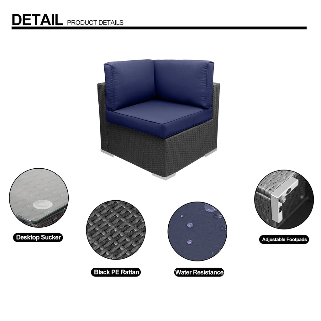 Blue 2-Piece Rattan Corner Sofa Set N12912