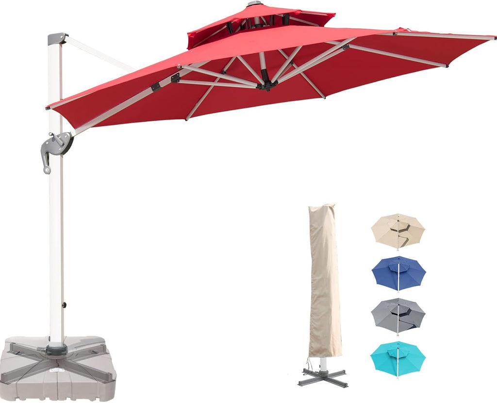 Khaki 10 x 10 FT Square Cantilever Umbrella with Cross Base and Cover I53200