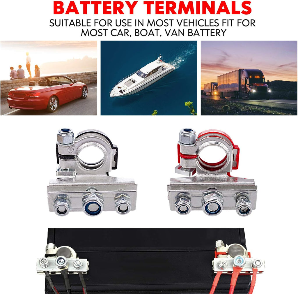 Top Post Battery Terminal Connectors with 3 Way, Copper Plate, Pack of 2 R33098