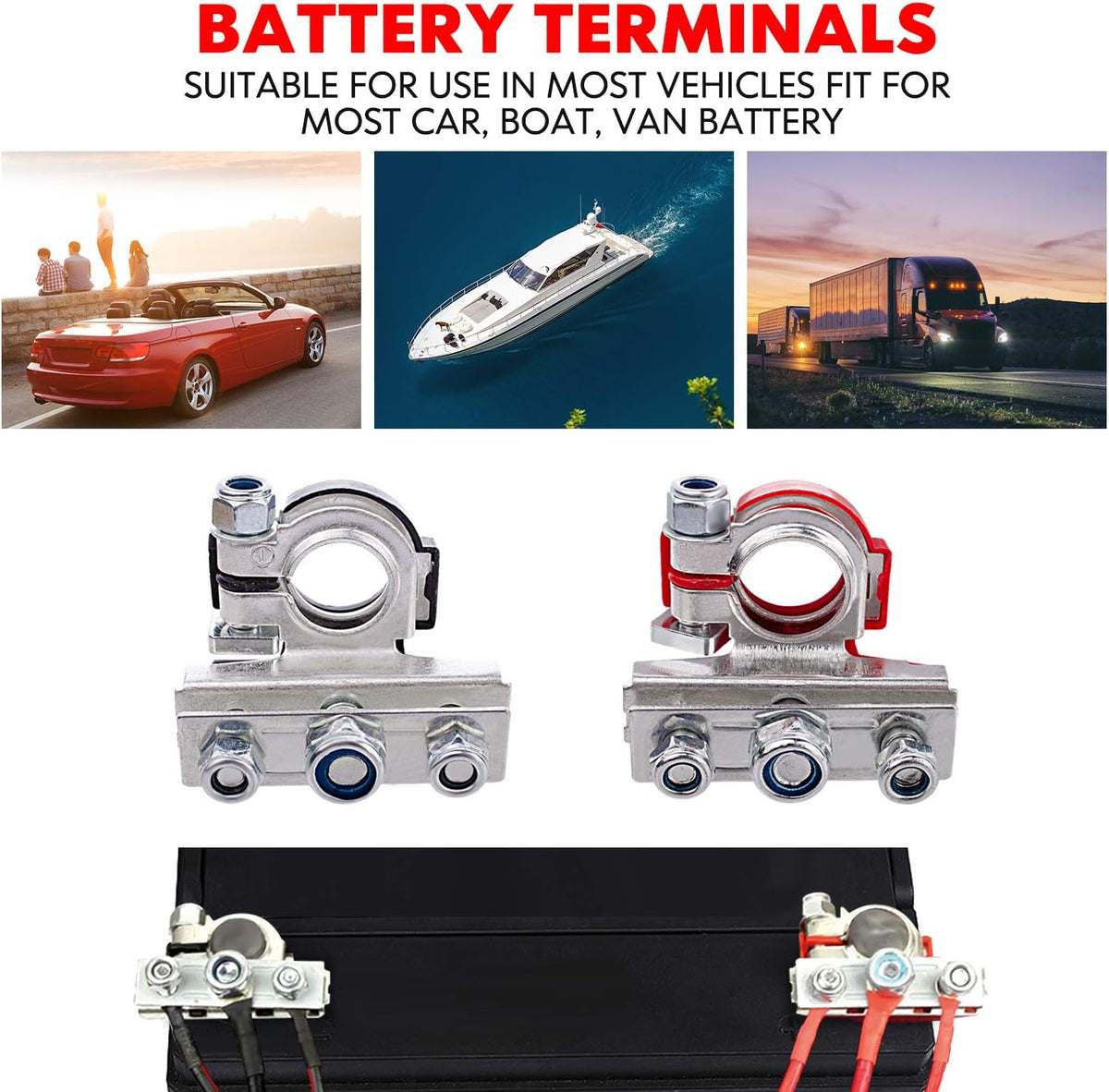Top Post Battery Terminal Connectors with 3 Way, Copper Plate, Pack of 2 R33098
