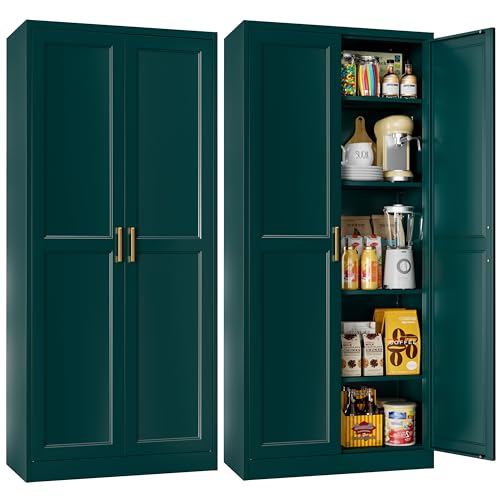 71" Tall White Metal Storage Cabinet with Doors and 4 Shelves Z645364