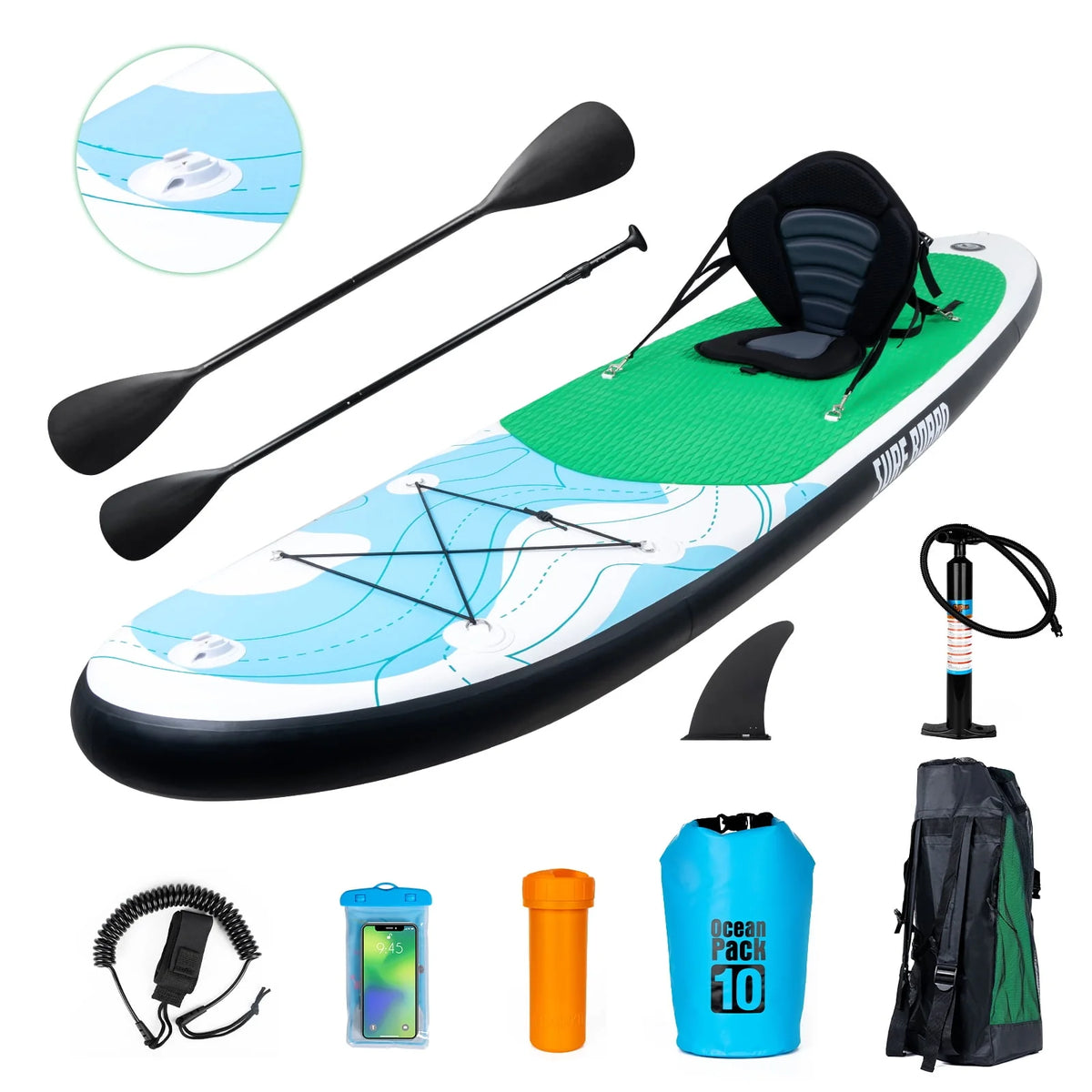11 Ft Inflatable Stand Up Paddle Board and Sit-on Kayak Set, Non-Slip Deck SUP Paddle Board with SUP Accessories & Backpack, Blue H3989