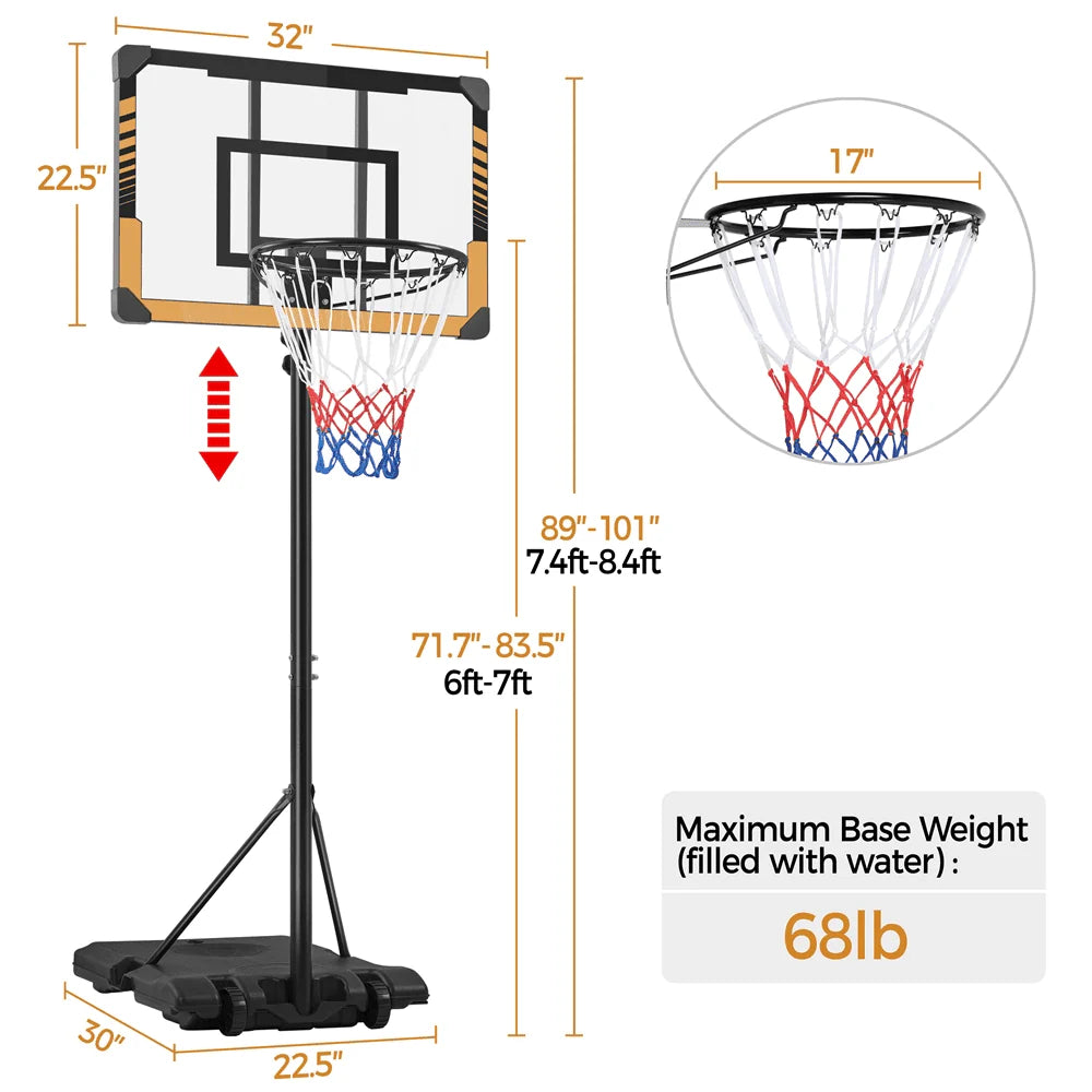 Height Adjustable Portable Basketball Hoop with Wheels H97694