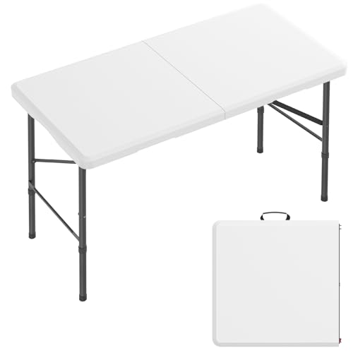 4 Ft Heavy Duty Plastic Folding Table with Wood Grain Desktop G2040