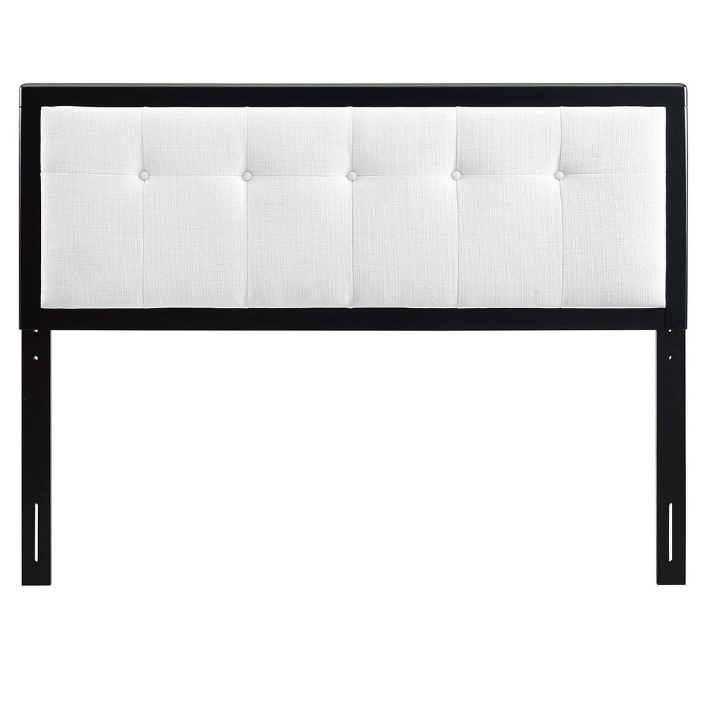 White Fabric Button Tufted Twin Size Wooden Headboard K87201