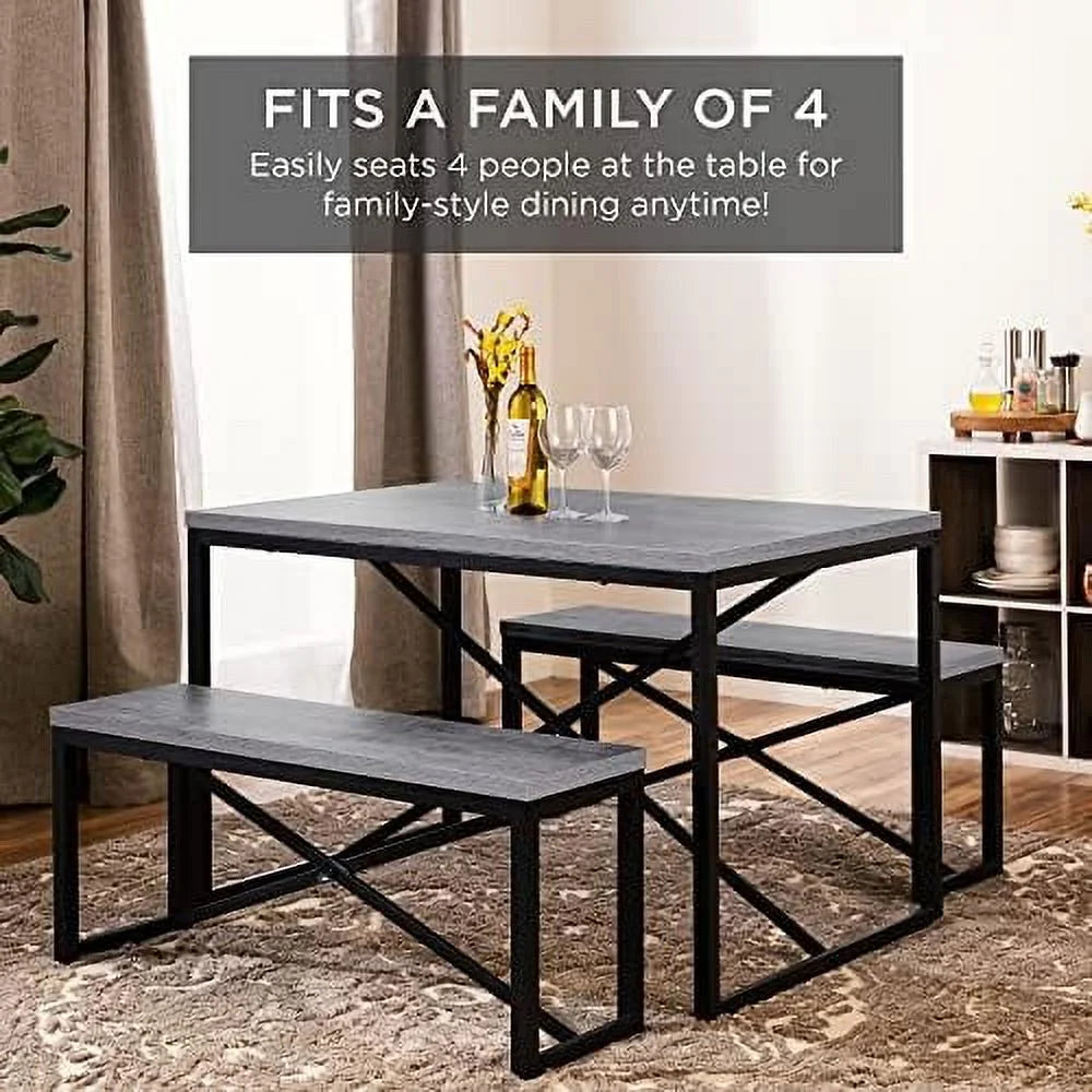 3-Piece Bench Style Dining Set 4-Person Brown/Black E21734