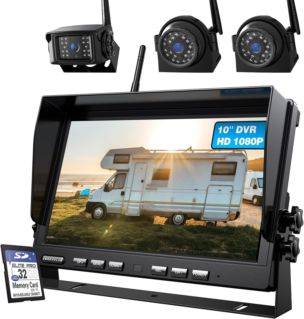 Wireless 3 Backup Camera System with 7 Inch DVR Touch Monitor, HD 1080P Digital Signal Wireless Rear View Camera Kit for RV Truck Trailer Camper P31379