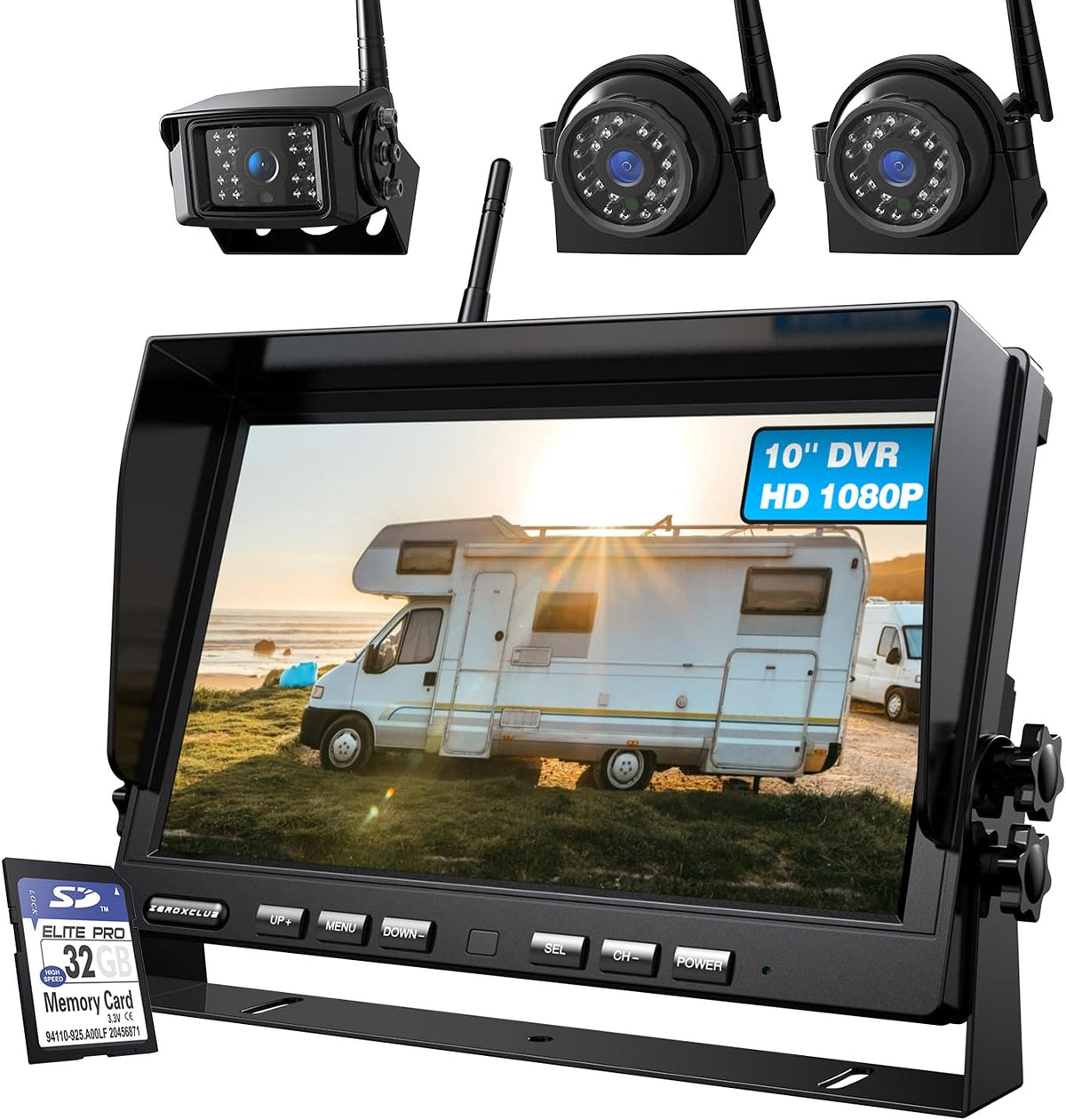 Wireless 3 Backup Camera System with 7 Inch DVR Touch Monitor, HD 1080P Digital Signal Wireless Rear View Camera Kit for RV Truck Trailer Camper P31379
