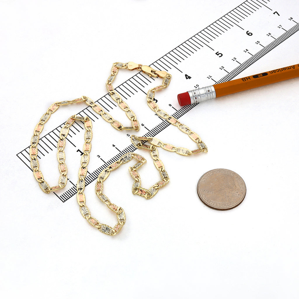 Solid 14K Gold Tri-Color 4mm Diamond-Cut Chain Necklace 18"-24" L555