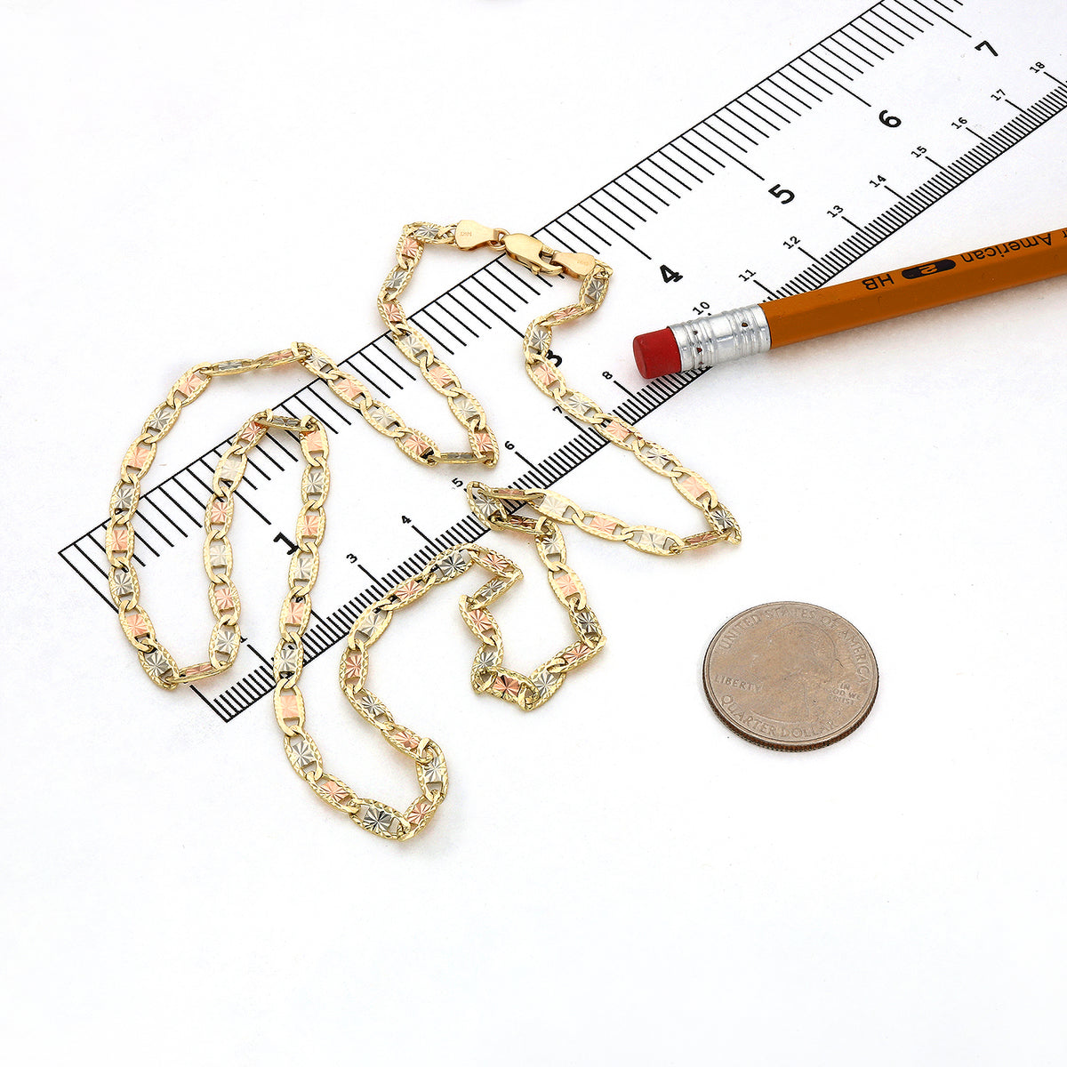 Solid 14K Gold Tri-Color 4mm Diamond-Cut Chain Necklace 18"-24" L555