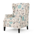 White and Blue Fabric Wing Back Recliner F37784