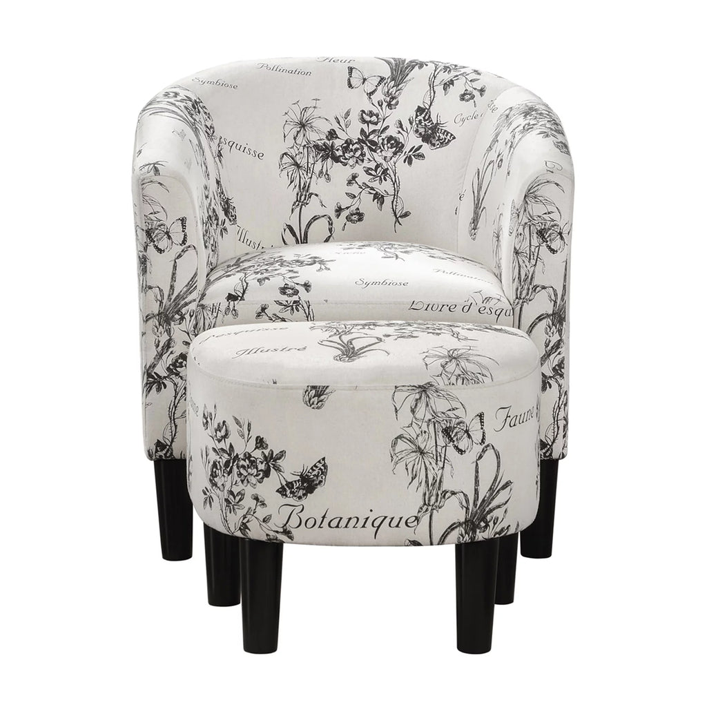 Botanical Print Accent Chair with Ottoman J730