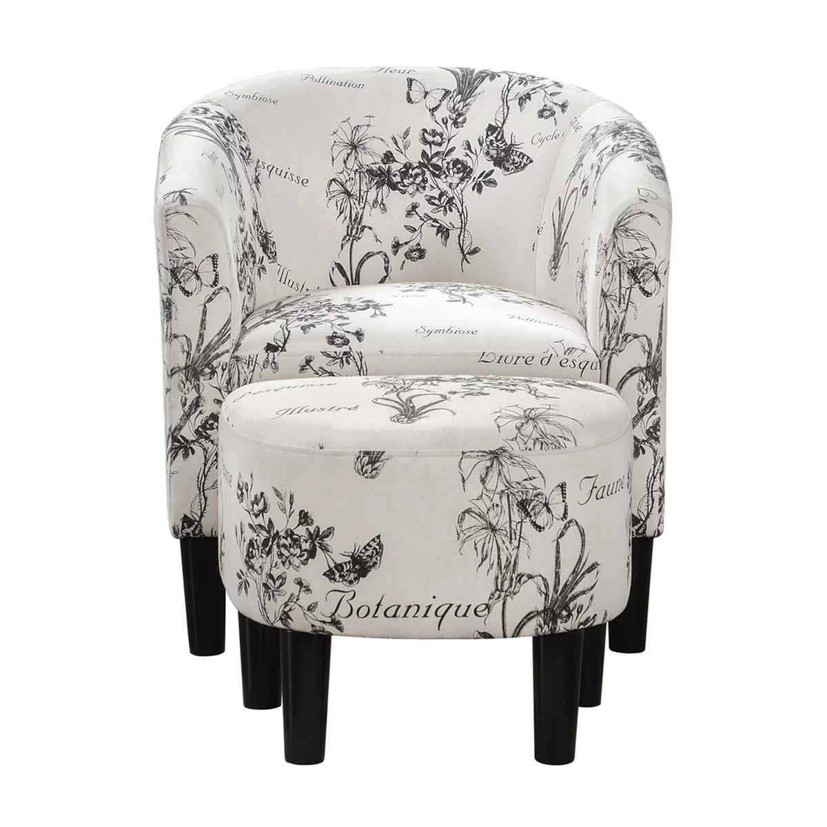 Botanical Print Accent Chair with Ottoman J730