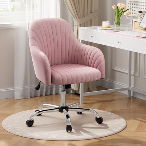 Pink Velvet Upholstered Swivel Office Chair with Arms O892292