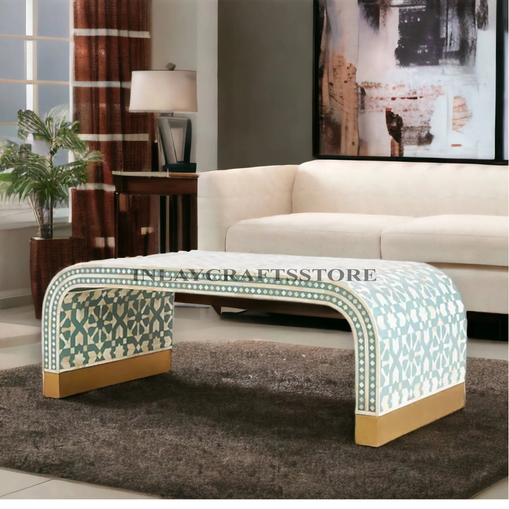 Bone Inlay Moroccan Design Waterfall Coffee Table Green P7962