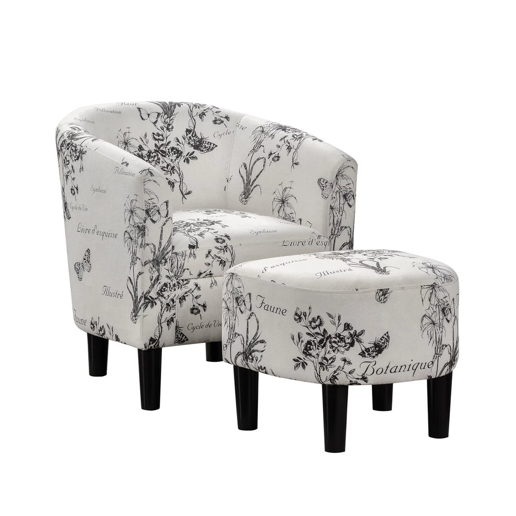 Botanical Print Accent Chair with Ottoman J730