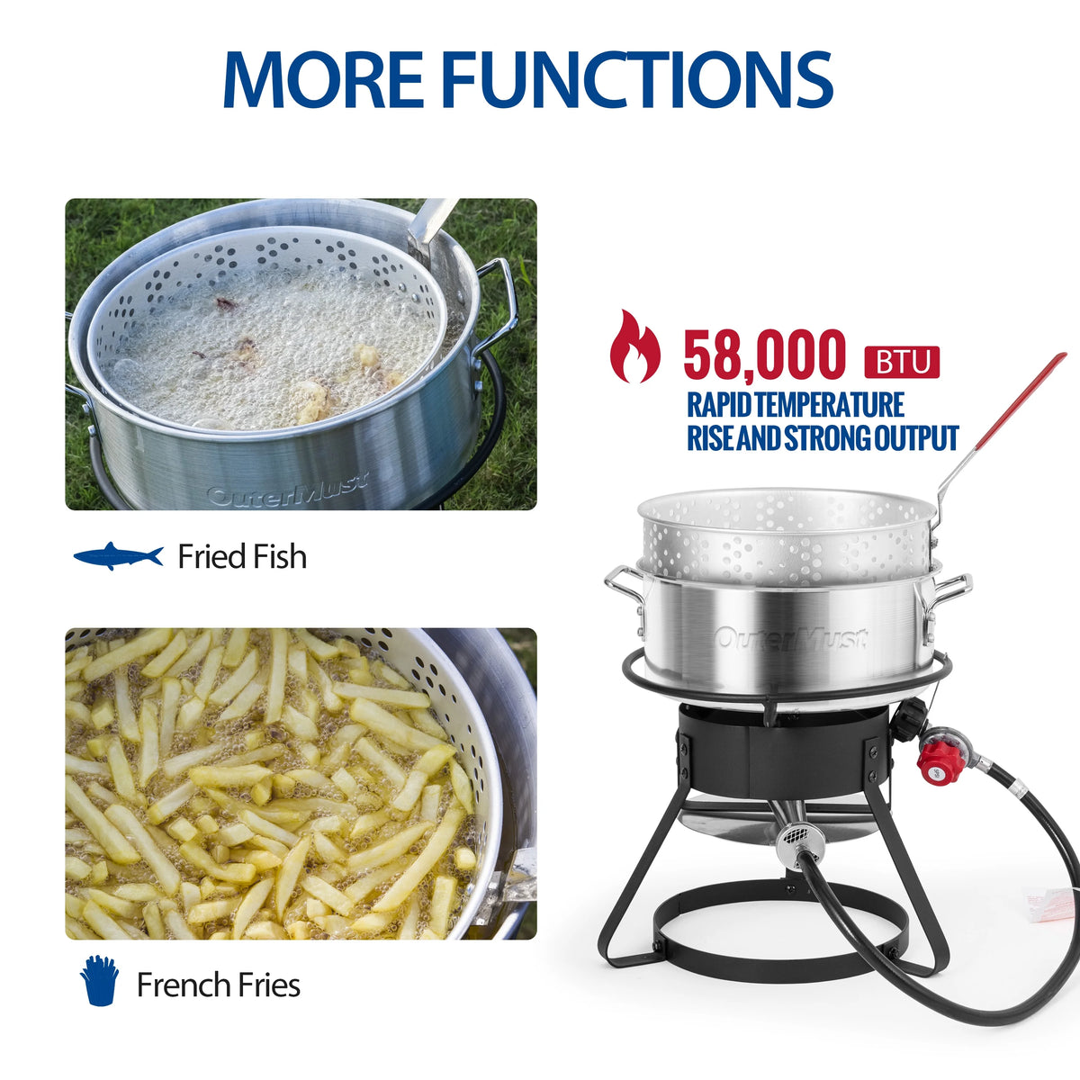 11 Qt. Aluminum Outdoor Deep Fry Pot with Basket and Thermometer A1640