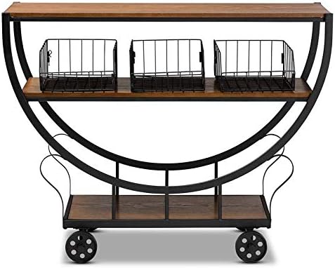 Brown Finished Wood and Black Finished Metal Console Cart C8157