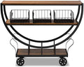 Brown Finished Wood and Black Finished Metal Console Cart C8157