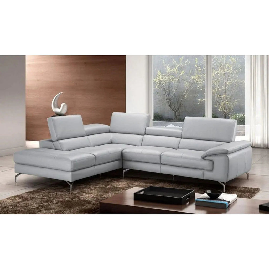 Grey Leather Sectional Sofa with Right Hand Facing Chaise P924078