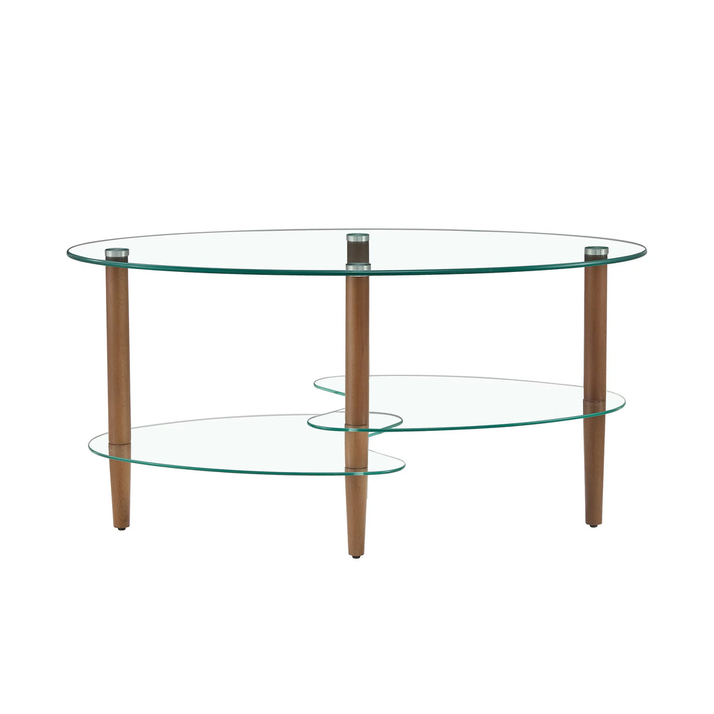 Oval Glass Coffee Table with Oak Wood Legs S969093
