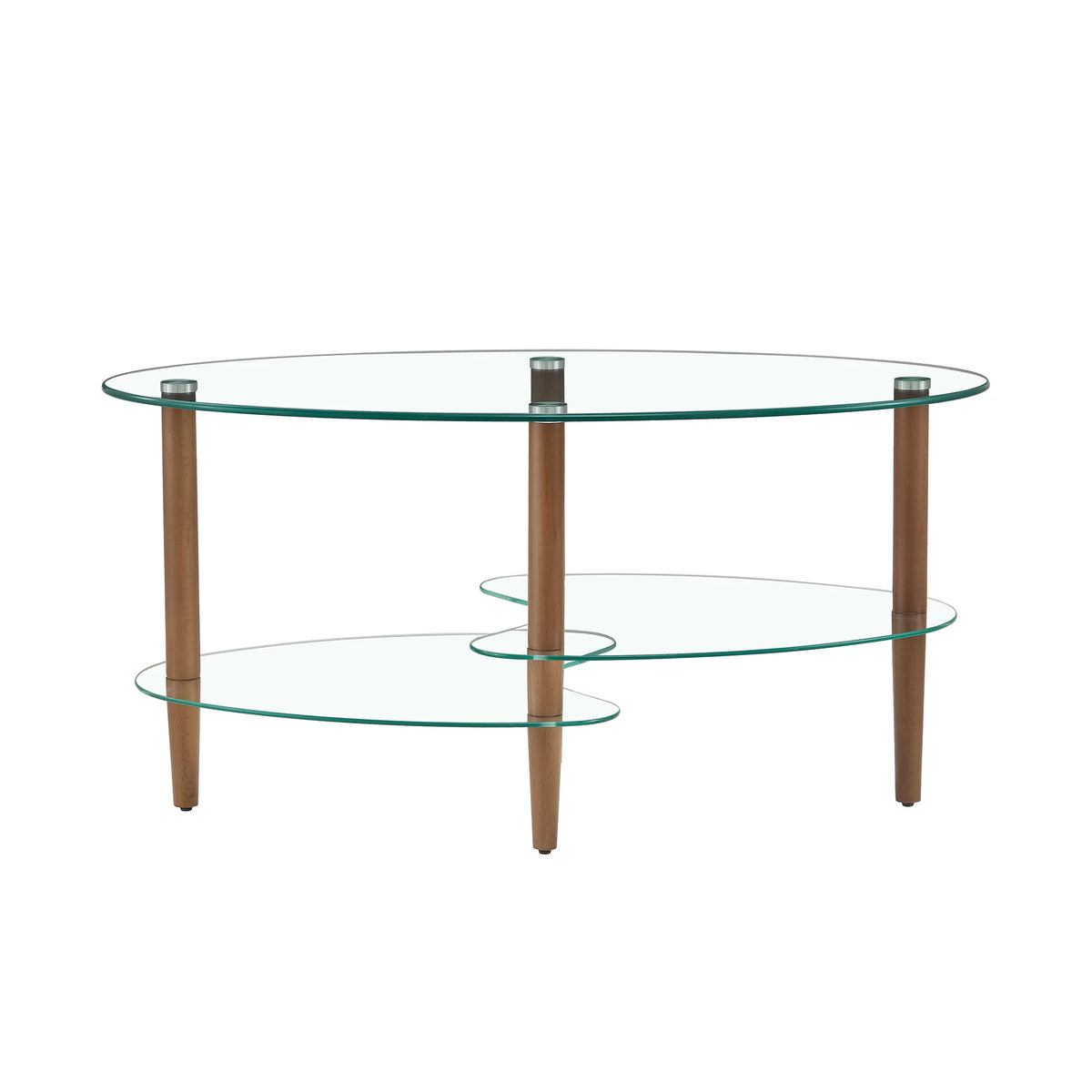 Oval Glass Coffee Table with Oak Wood Legs S969093