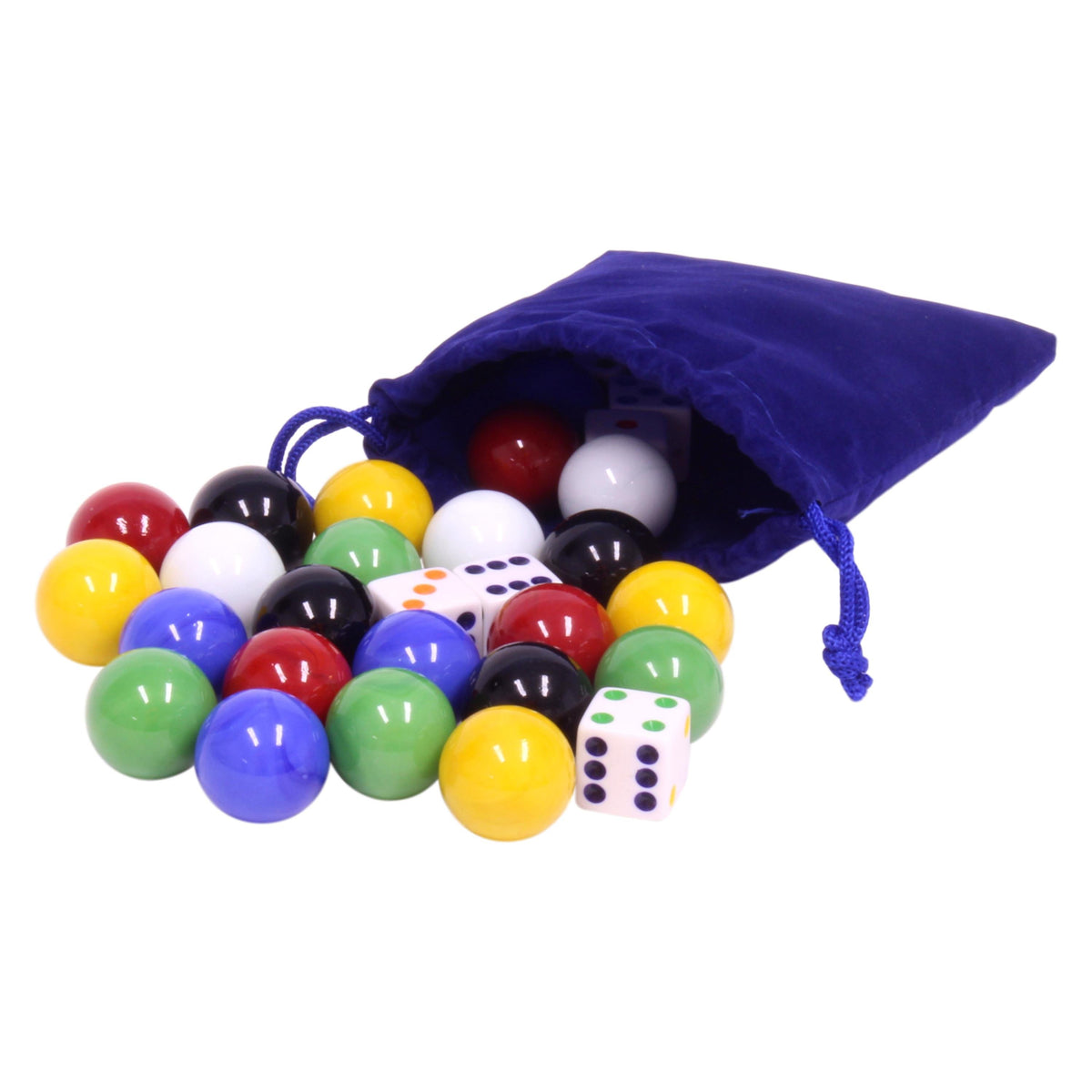 Game Bag of 24 Large Glass Marbles and 6 Dice S116