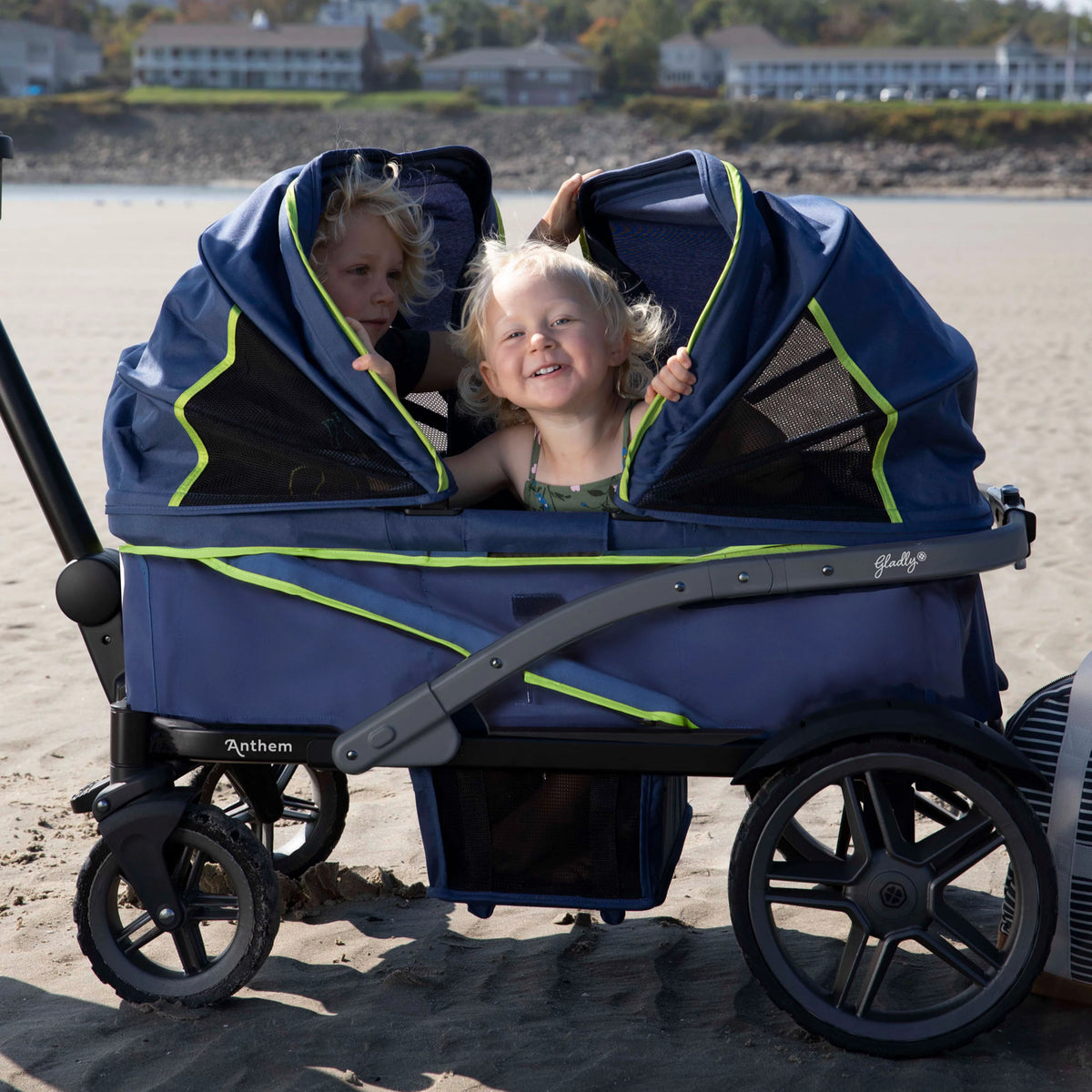 2-Seater Wagon Stroller with Rugged Wheels and Removable Canopy L933602