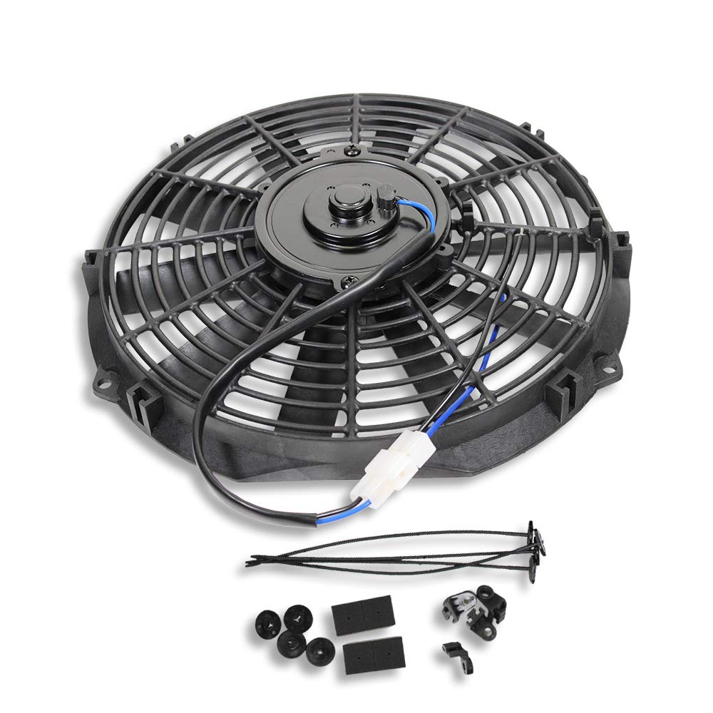 2pcs 10" Universal Electric Radiator Cooling Fan Straight Blade Reversible 1250CFM 12V Black Mounting Kit & Thermostat Switch Relay Kit U456