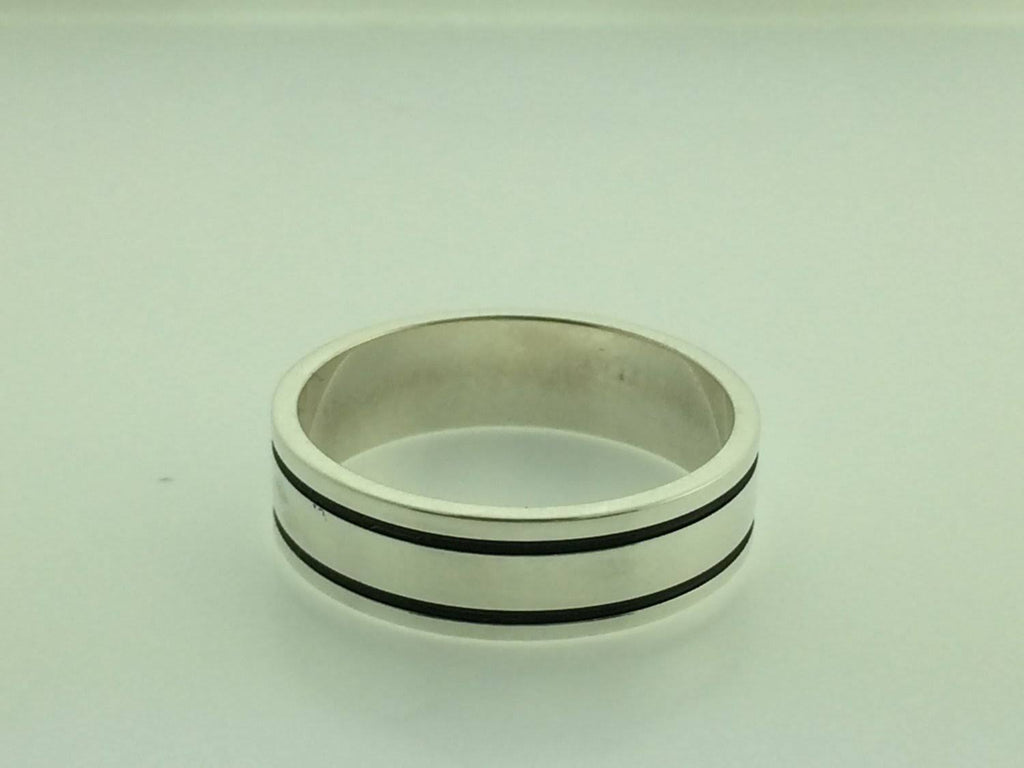 Polished Sterling Silver 6mm Double Black Groove Wedding Band 6.5 Z42197