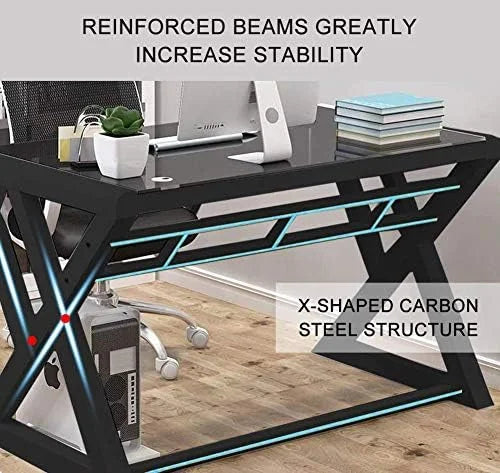 Tempered Glass Computer Desk with X-Shaped Metal Frame 55.1 inch C5811