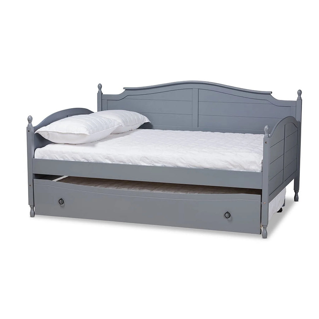 Grey Wood Full Size Daybed with Trundle Bed W647
