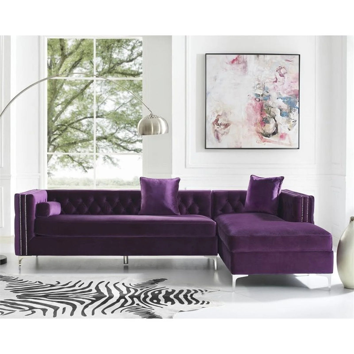 Purple Velvet Sectional Sofa with Right Facing Chaise S26475