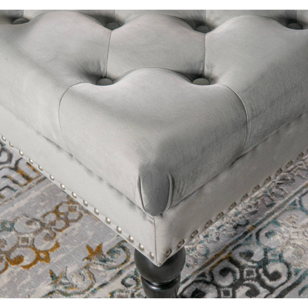 Gray Velvet Square Tufted Ottoman W5365