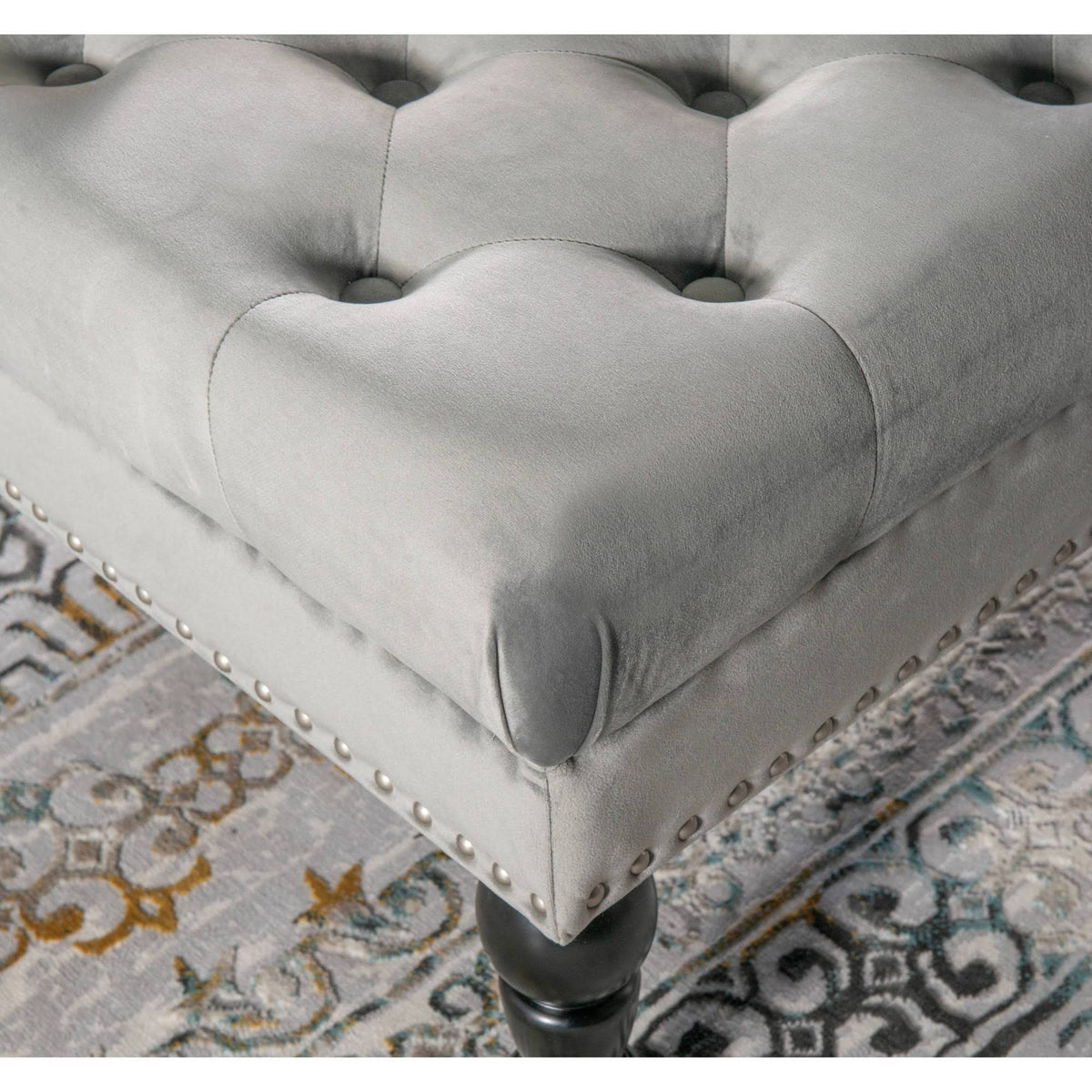 Gray Velvet Square Tufted Ottoman W5365
