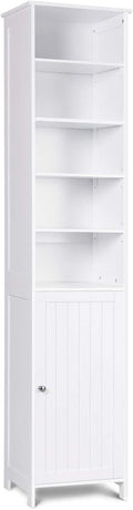 White Tall Bathroom Storage Cabinet with Door and 5 Adjustable Shelves L80097