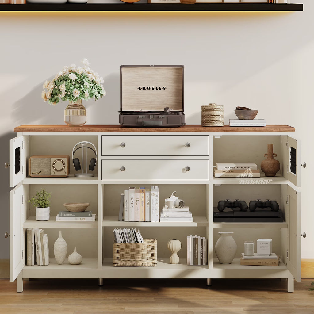 Antique White Farmhouse Coffee Bar Cabinet with 2 Drawers B748188