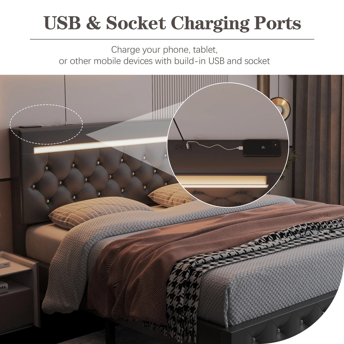 Queen Size Upholstered Platform Bed Frame with Headboard M42206